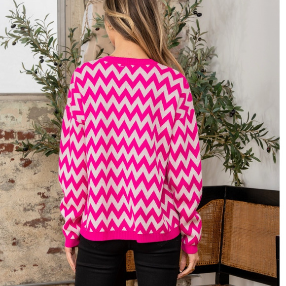SEW IN LOVE Plus Pink White Wave Stripe Chevron Sweater NEW Plus Size 3X - Picture 3 of 6